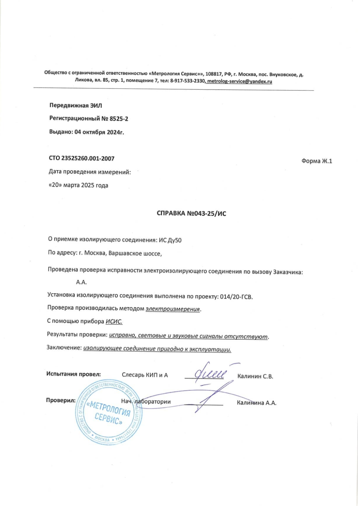 Справка о проверке ИС (НЭМС)